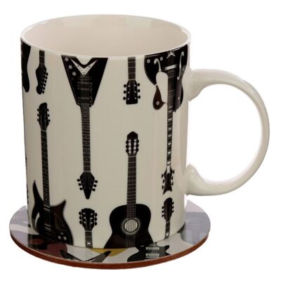 Taza de Porcelana con posavasos en caja Guitarras