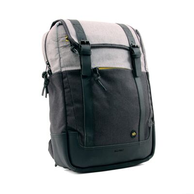 Mochila rectangular de algodón repelente al agua en gris jaspeado y negro