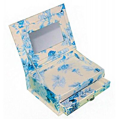 Caja Joyero Flores azul 14x10 cm