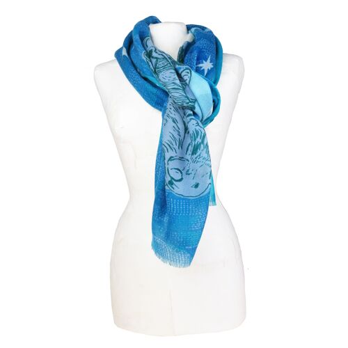 Foulard étole en laine Alaska motif ours polaire sur banquise bleu turquoise