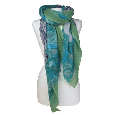 Wool scarf stole with polar bear pattern on its ice floe, almond green