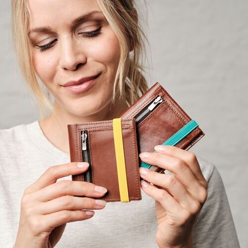 Zipper I Brown leather wallet with zipper I Elastic band