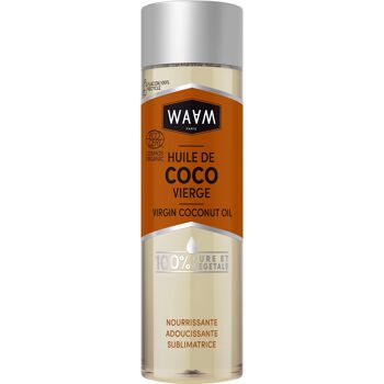 WAAM Cosmetics – Huile végétale de Coco BIO – 100% pure et naturelle – Première pression à froid – Huile nourrissante pour peau et cheveux– 75ml