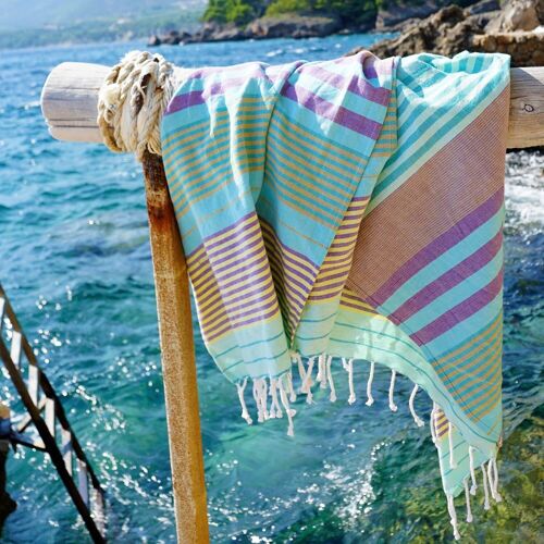 FOUTA EN COTON BIOLOGIQUE - Collection SUD - Couleur AQUA