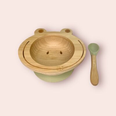 Set de repas bébé Grenouille bambou et silicone ( bol + cuillère )