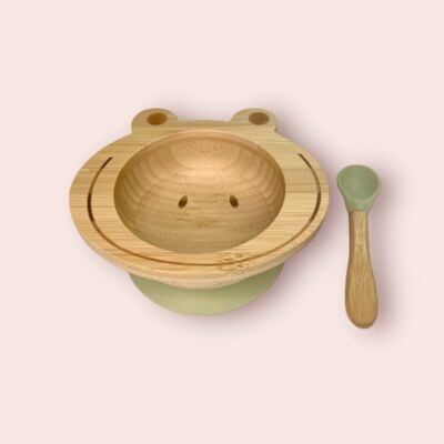 Babymahlzeiten-Set „Frosch“ aus Bambus und Silikon (Schüssel + Löffel)