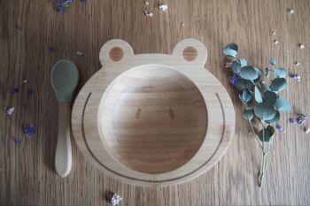 Set de repas bébé Grenouille bambou et silicone ( bol + cuillère ) 4