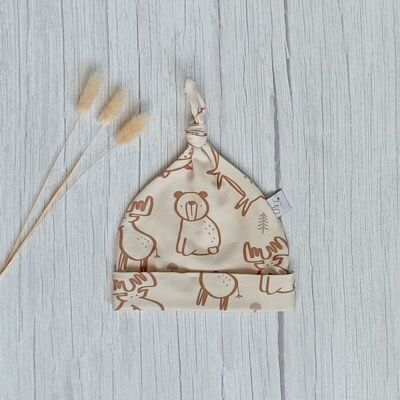 Knotted hat Woodland animals 0-3 months