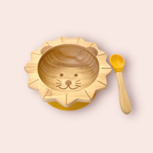 Set de repas bébé Lion bambou et silicone ( bol + cuillère )