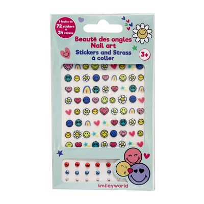 😍Smiley, Nail Art, Stickers et strass à Ongles, Beauté des Ongles, 1 feuille de 72 stickers et 24 strass, Manucure, Kids, TAKE CARE