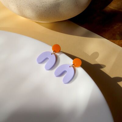 Petites boucles d'oreilles arc arc lilas jaune orange