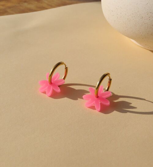 Neon Pink Margarite Edelstahl Hoops