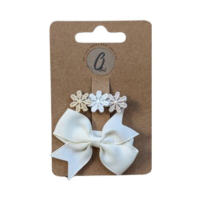 Pinza de cocodrilo Marfil y flores
