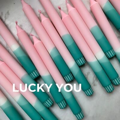 Dip Dye Kerzen im 3er-Set / handgefärbte Stabkerzen „LUCKY YOU”