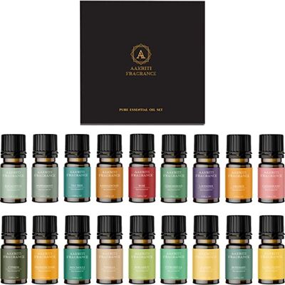 Aakriti Essential Oil Set in Gift Box | Safe for Diffusers, Massage, Aromatherapy, Candle Making, Skin & Hair Care in 10mL Glass Bottles