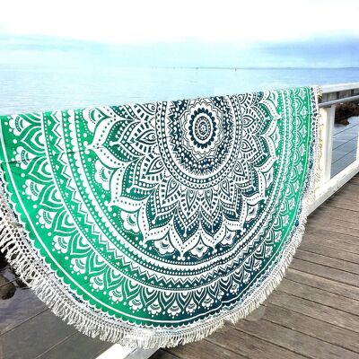 Aakriti Gallery Indian Mandala Round Roundie Beach Throw Tapestry Hippy Boho Gypsy Cotton Tablecloth Beach Towel, Round Yoga Mat Beach Round Shawl,  Beach Leisure, Picnic Mat 100% Cotton Green Color ( 72 Inch, 183 Cm)