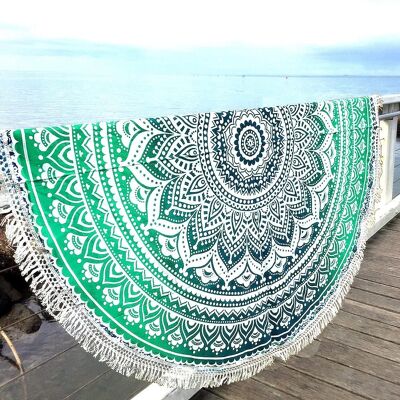 Aakriti Gallery Indian Mandala Round Roundie Beach Throw Tapestry Hippy Boho Gypsy Cotton Tablecloth Beach Towel, Round Yoga Mat Beach Round Shawl,  Beach Leisure, Picnic Mat 100% Cotton Green Color ( 72 Inch, 183 Cm)