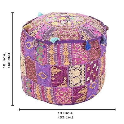 Aakriti Gallery Pouf Footstool with Embroidery Pouf, Indian Cotton, Pouf, Ottoman Pouf Cover with Ethnic Decor Art - Cover (Purple) - (46x33 Cm) (18x13 In)