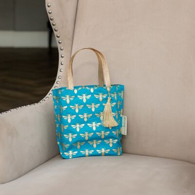 Fabric Gift Bags Tote Style - Turquoise Bees (Medium)