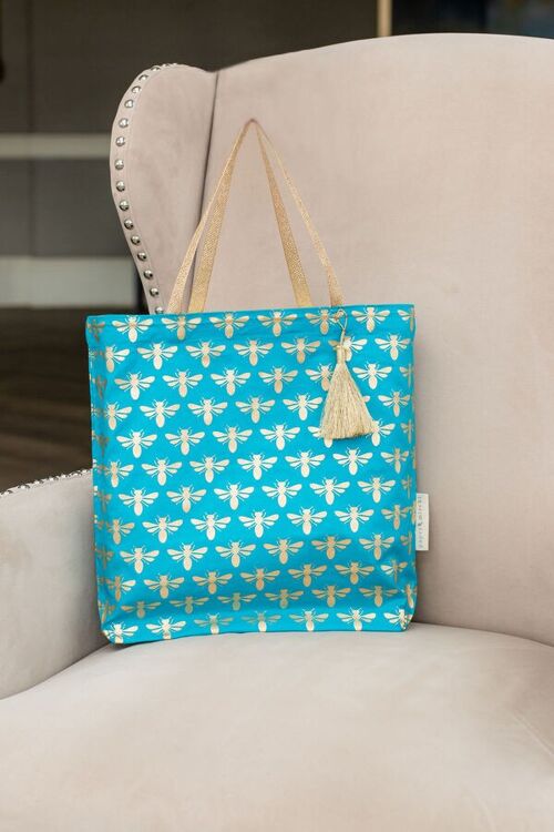 Fabric Gift Bags Tote Style - Turquoise Bees (Large)