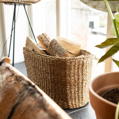 Cesta Seagrass alargada (cesta para plantas, cesta de almacenamiento, cesta para leña)