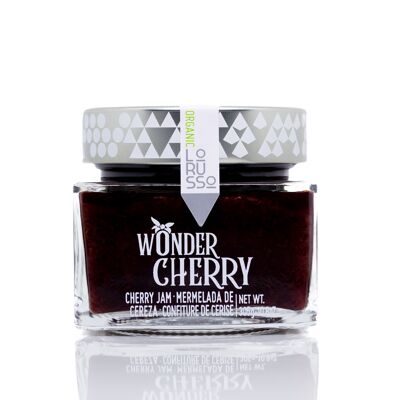 Artisanal organic cherry jam 85% fruit 305g, Reduced sugar content.
