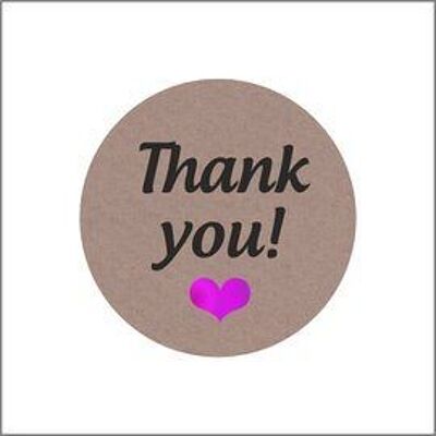 Thank you - heart pink - greeting label - roll of 500