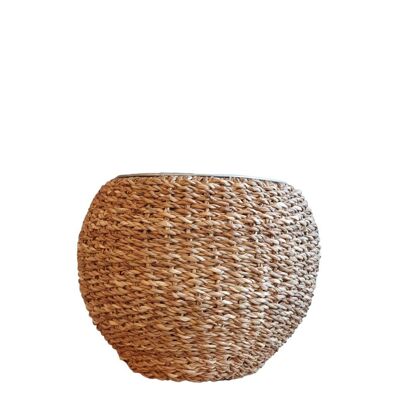 Basket Seagrass round with aluminum inner pot Plant Basket (Lindy)