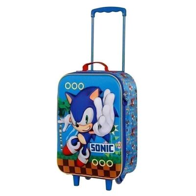 Sega-Sonic Faster-Soft 3D Trolley Suitcase, Blue