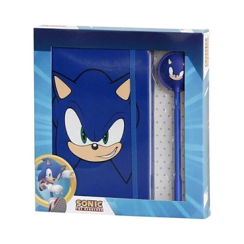 Sega-Sonic Face-Caja Regalo con Diario y Bolígrafo Fashion, Azul