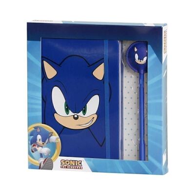 Sega-Sonic Face-Caja Regalo con Diario y Bolígrafo Fashion, Azul