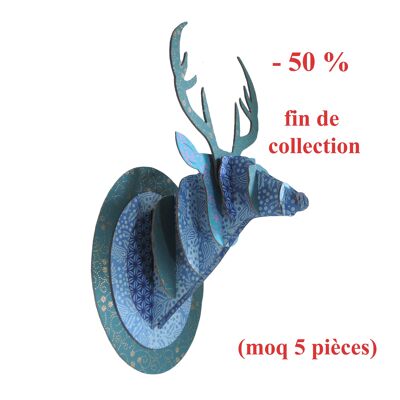 DIY blue glittery cardboard deer head trophy to assemble