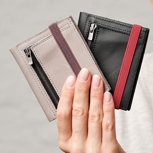 Zipper I Gray leather wallet with zipper I Elastic band