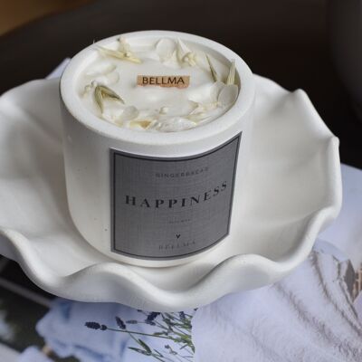 Happiness scented candle with elegant dried flower accents for friends, family and your home