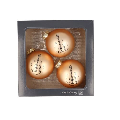 3er-Set Weihnachtskugeln mit Konzertgitarre-Druck, verschiedene Farben - Farbe: Altgold matt