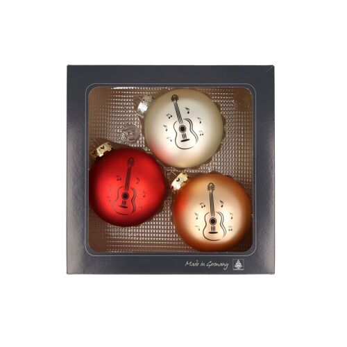 3er-Set Weihnachtskugeln mit Konzertgitarre-Druck, verschiedene Farben - Farbe: Rot/Gold/Silber