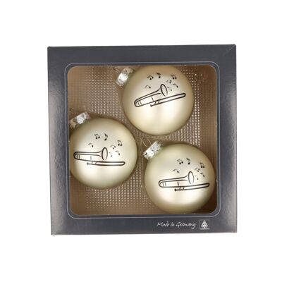 Set of 3 Christmas baubles with trombone print, different colors - color: matt silver