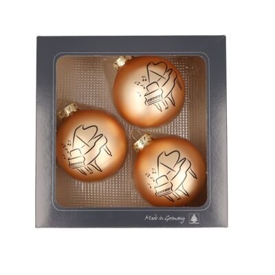 Set of 3 Christmas baubles with piano print, different colors - color: matt old gold