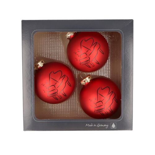 3er-Set Weihnachtskugeln mit Piano-Druck, verschiedene Farben - Farbe: Rot matt