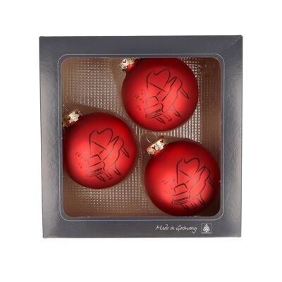 Lot de 3 boules de Noël imprimé piano, coloris variés - couleur : rouge mat
