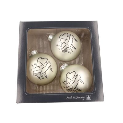 Set of 3 Christmas baubles with piano print, different colors - color: matt silver