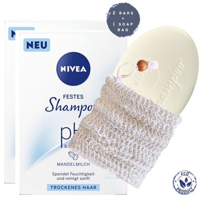 Nivea Shampoo Solido al Latte di Mandorla | Capelli secchi | 2 pezzi con sacchetto per sapone