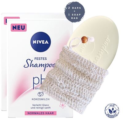 Nivea Champú Sólido con Leche de Coco | Cabello Normal | 2 piezas con bolsa de jabón