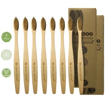 brosses à dents en bambou green-goose | 8 pièces | Moyen 1