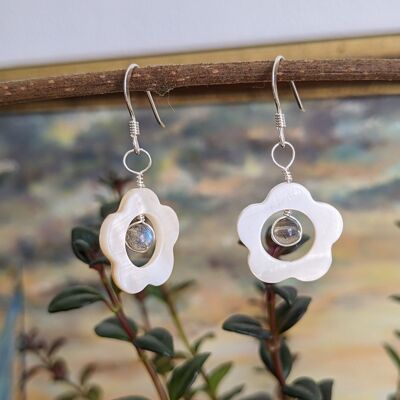 Earrings ~ Summer Flowers ~ Labradorite, Mother of Pearl and Silver