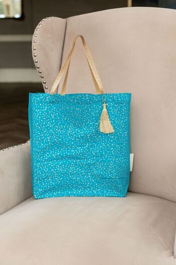 Sacs-cadeaux en tissu style fourre-tout - Confettis turquoise (grand) 1