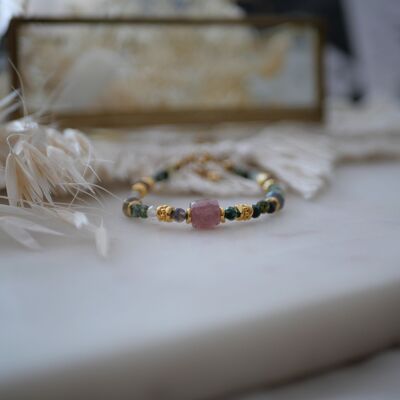 Jasmit Indian agate bracelet, cherry quartz