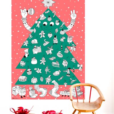 Grande affiche à colorier – Sapin de Noël avec autocollants