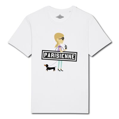 T-Shirt mit Parisienne-Aufdruck – Stehend – Weiß