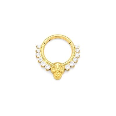 Aro Earcuff Piercing Titanio 12 Piedras Strass Calavera Grabada